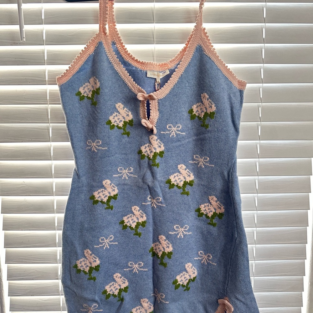 Love Shack Fancy Blue and Pink Floral Kids Dress